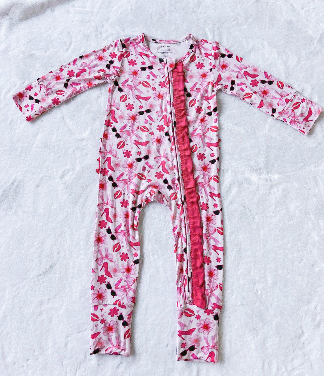 "Let's Go Party" Bamboo Zip-up Pajamas with Ruffles PREORDER