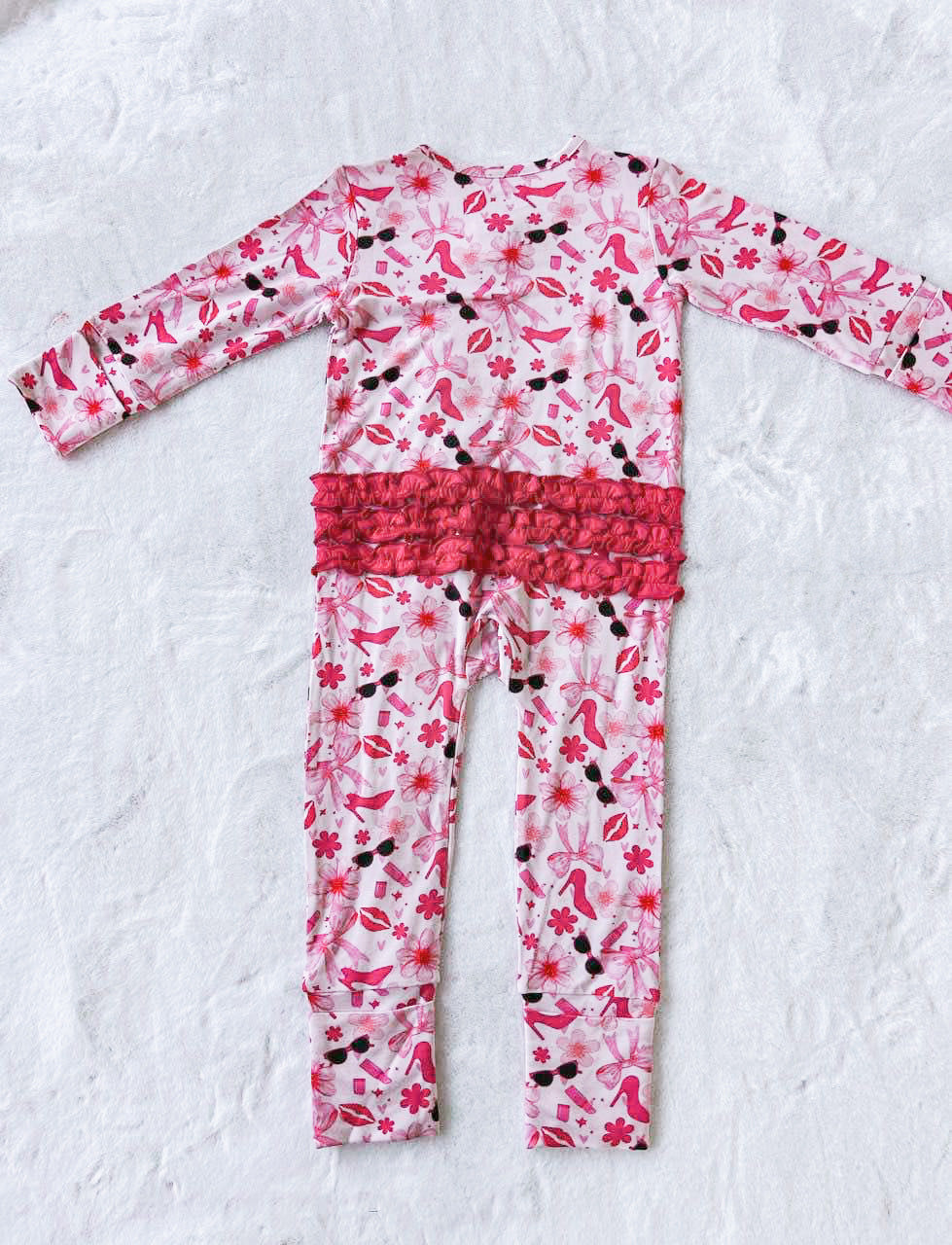 "Let's Go Party" Bamboo Zip-up Pajamas with Ruffles PREORDER